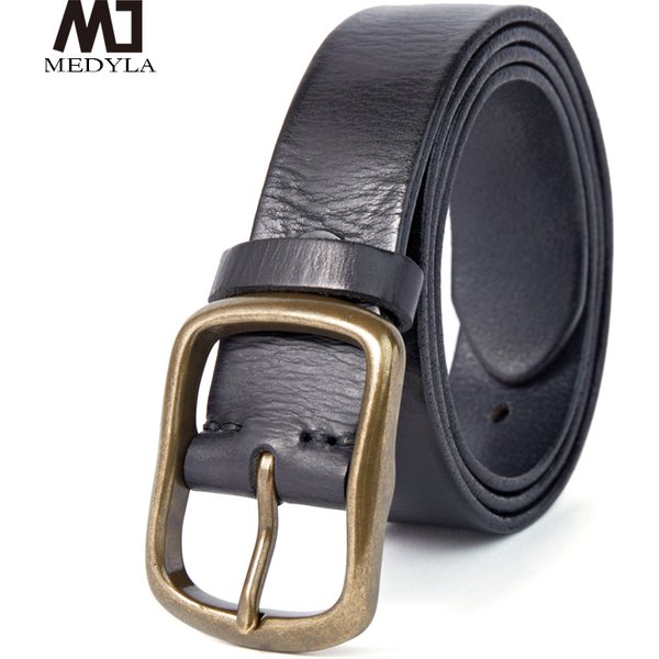 MEDYLA Vintage luxe fait à la main en cuir cuivre boucle homme ceinture peau de vache rétro tout-match décontracté jean ceinture souple 21404