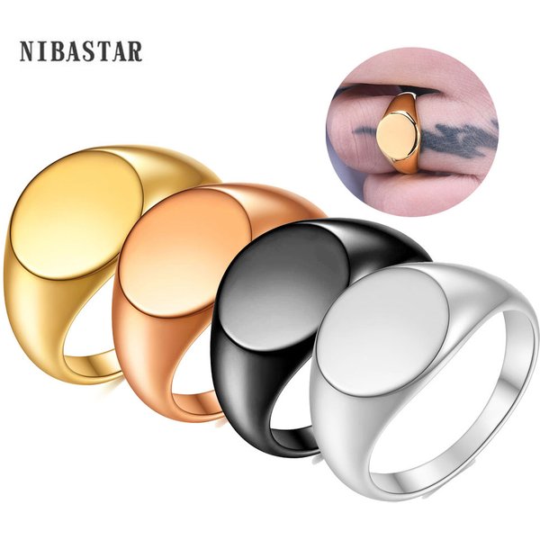 Women Signet Ring Polished Seal Chunky Oval Width Ring Stainless Steel Simple Punk Fashion Jewelry Accessories