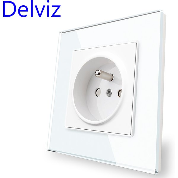 Delviz French Standard Outlet, Tempered Crystal Glass Panel, Household AC Interface 110-250V Ports, Wall Embedded 16A Power Sock