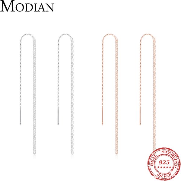 Modian Solid 925 Sterling Silver Elegant Long Tassel Drop Earrings Simple Rose Gold Color Dangle Ear For Women Silver Jewelry