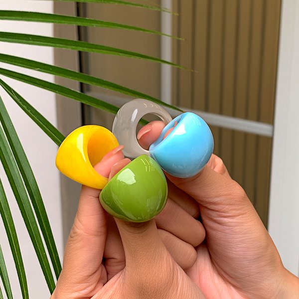 IngeSight.Z Korean Transparent Acrylic Geometric Chunky Rings Women Charm Colourful Rainbow Resin Knuckle Finger Rings Jewelry
