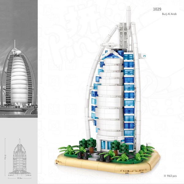 Weltberühmte Architecure Burj Al Arab Dubai Uae Mini Block Micro Diamant Bausteine Modell Spielzeug Nanobricks Für Kinder Geschenke