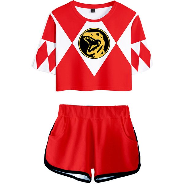 Two Piece Set Anime Mighty Morphin 3D Digital Print T Shirt Casual Harajuku Suit Shorts Crop Top Fashion Tops and Shorts Pants