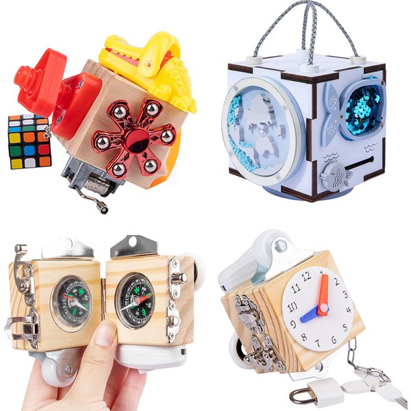 Children Montessori Busy Cube Wooden Toys Unlocking Screw Clock Life Skills Boards Educational Sensory Toys Fine Motor Training