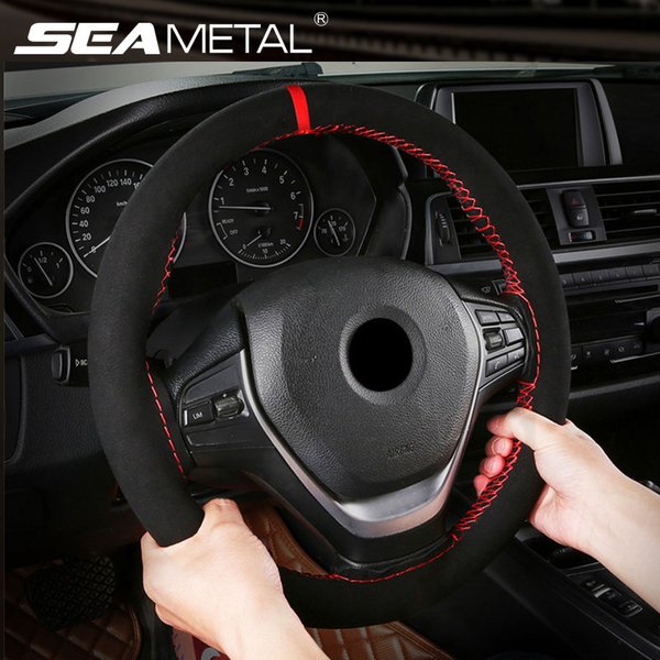 Housse de Protection universelle pour volant de voiture, 38cm, tressée, en cuir, antidérapante, pièces intérieures