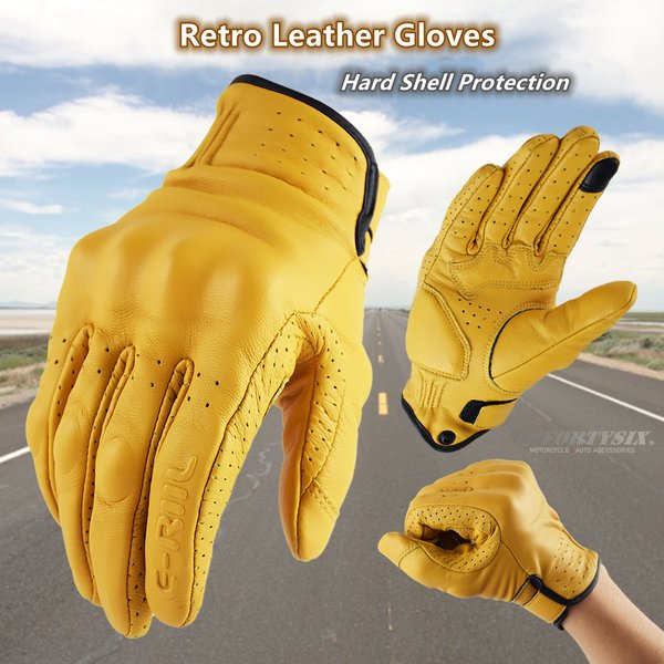 Retro Leather Motorcycle Gloves Locomotive Guantes Men Women Racing Motorbike Gloves Off-Road MX MTB DH Cycling All Season Luvas