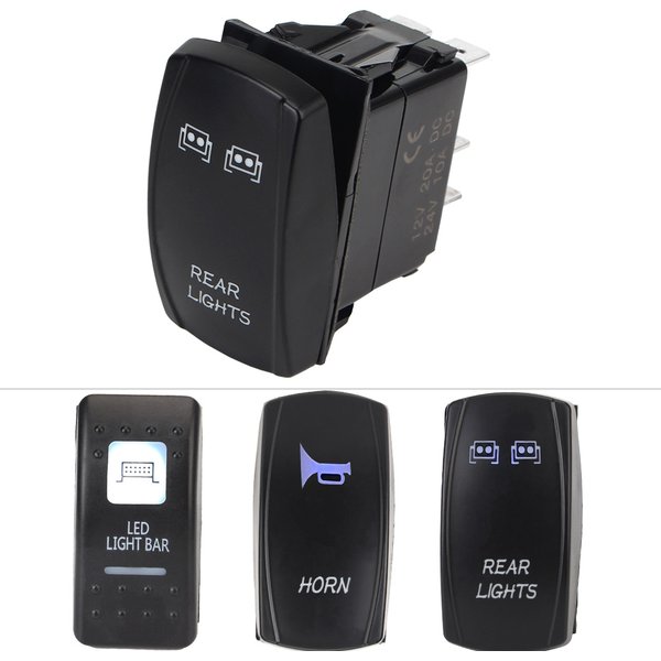 24V 12V Schalter Auto Lichter Toggle Led-hintergrundbeleuchtung Horn Hinten Lampe Bar Tasten Caravan Zubehör Für Boot Anhänger lkw Motorrad