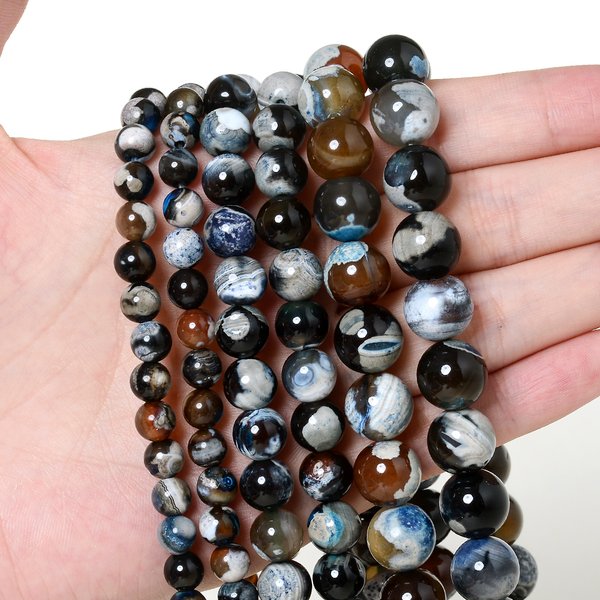 Natürliche blaue schwarze Feuerachate Perlen Runde lose Perlen Steinperlen für Armband Schmuckherstellung Bulk DIY Zubehör 6/8/10MM