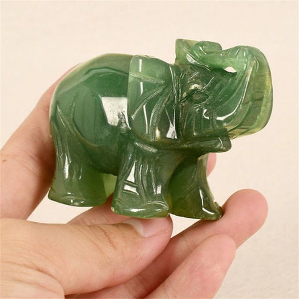 Figurine d'éléphant en Jade sculpté à la main, pierres précieuses en cristal naturel, ornements porte-bonheur