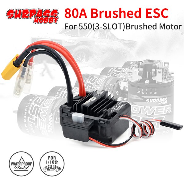 Waterproof 80A Brushed ESC for RC 3-Slot 550 Brushed Motor for 1/10 1/12 RC Car Wltoys 144001 124019 Traxxas Crawler Monster