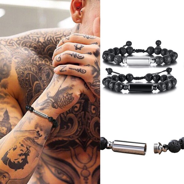 Bracelet d'urne pour hommes, Bracelets en œil de tigre et en pierre de lave, Capsule de cachette, bijoux d'urnes pour bracelets de crémation de cendres