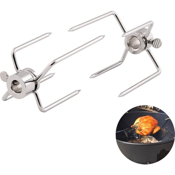 LMETJMA 2 teile/satz Rotisserie BBQ Gabeln Edelstahl Spieß BBQ Gabeln Holzkohle Huhn Grill Rotisserie Fleisch Gabel BBQ Werkzeug KC0149