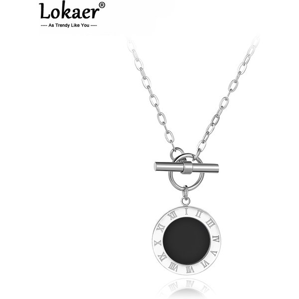 Lokaer Klassische Edelstahl Feine Marke Schmuck Schwarz Shell Römischen Alphabet Anhänger Halsketten Braut Hochzeit Schmuck N18023