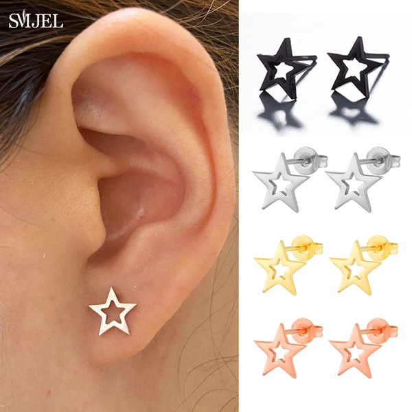 Boucles d'oreilles en acier inoxydable, étoile creuse, petite étoile, pour femmes, tous les jours, adolescentes, fête des mères, cadeau d'anniversaire céleste, bijoux, nouvelle collection