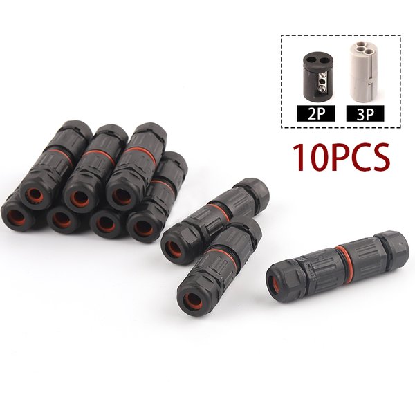 Connecteur droit étanche IP68 2/3 broches, 10 pièces, connecteur de câble électrique, prise extérieure, bornier, boîte de jonction