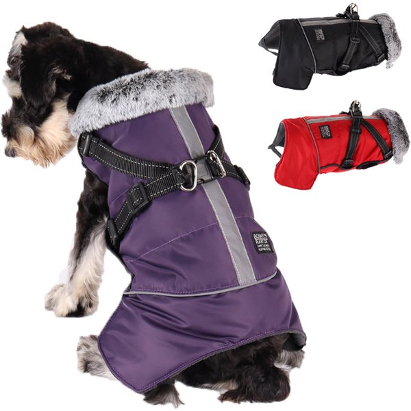 Haustier Hund Winter Wasserdichte Jacke Mit Harness Kleine Hund Warme Kleidung Französisch Bulldog Reflektierende Große Hund Mantel Chihuahua Outfits