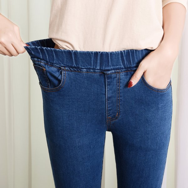 Jean slim taille haute élastique pour femme, vêtements 5XL 6XL, mode femme, noir, bleu, poche, maman, pantalon en Denim extensible