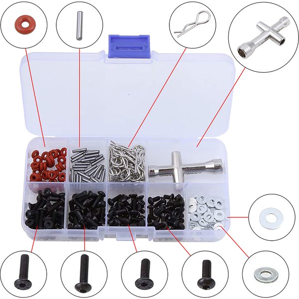 Jeu d'outils et de vis de réparation spéciaux, boîte à outils RC pour 1/8 1/10 HSP Redcat Arrma Traxxas Slash RC voiture clé hexagonale, pièce de bricolage, 270 pièces