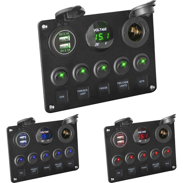 Leepee 12V LED wasserdicht Kippschalter Switch Panel Dual USB Port Outlet Kombination digitales Voltmeter für Auto Marine RV Schiff