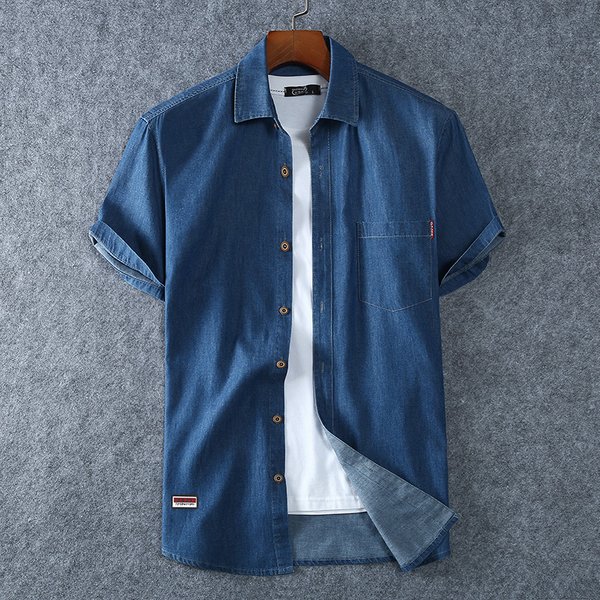 Blaue Jeanshemden für Herren, kurzärmelig, Jeanshemden, neuer Sommer, hochwertige Herren-Baumwolle, hellblaue Jeanshemden, Übergröße L-8XL