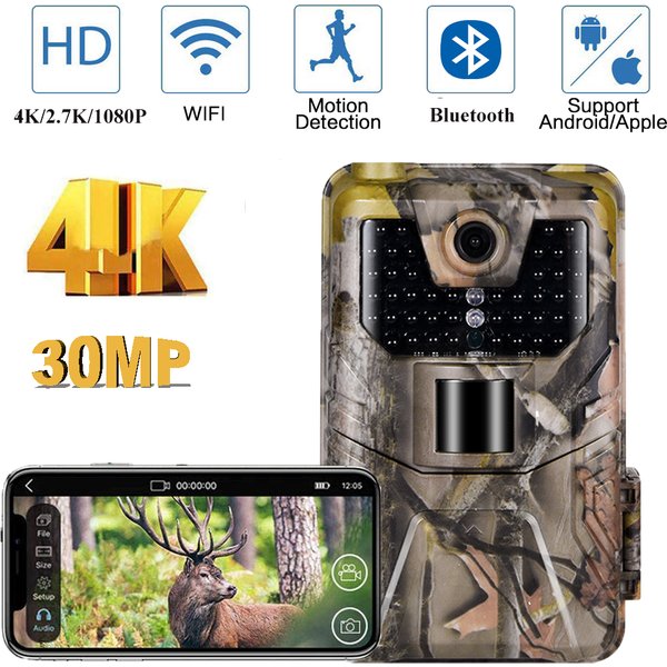 4K 30MP WLAN Live-Stream Wildkamera mit 5000mAh Lithium-Akku Nachtsicht Jagd-Überwachungskamera APP-Steuerung