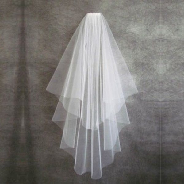 Voile de Mariage Court en Tulle Blanc Ivoire à Bord Découpé, Accessoire Simple, Bon Marché, pour Patients