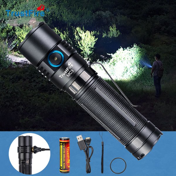 TrustFire – lampe de poche magnétique à LED MC3 EDC, 2500 Lumens, USB, Rechargeable, XHP50, torche, livrée avec une batterie 21700 5000mah