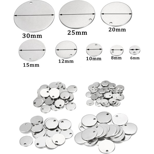 10-50pcs 6-30mm rond en acier inoxydable estampage étiquettes de chien vierges pendentifs bracelet à bricoler soi-même breloque bijoux résultats fournitures en gros