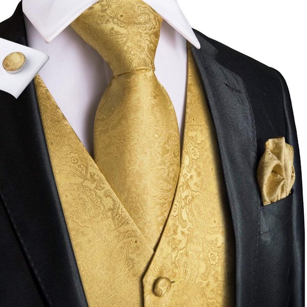Hi-Tie flambant neuf hommes costume gilets cravate mouchoir boutons de manchette ensemble soie coupe ajustée mâle gilet Jacquard sans manches taille veste