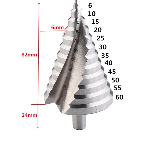Foret étagé 6-60mm 4-32mm, rainure en spirale, coupe-trou pour bois et métal, tige ronde HSS, foret conique étagé 1 pièce