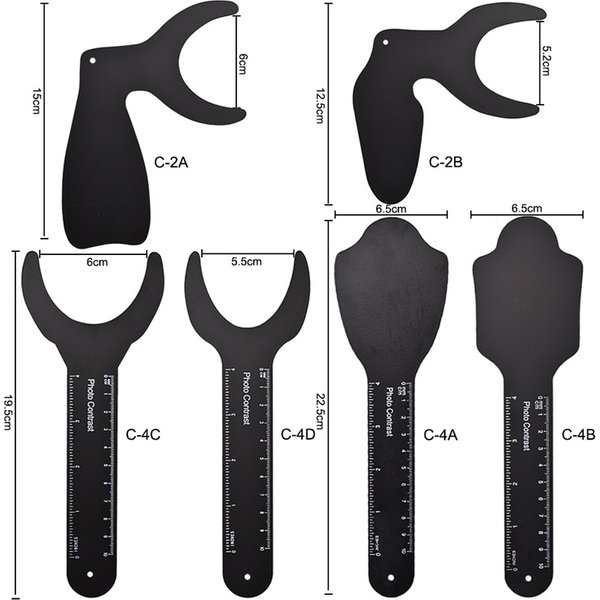 6 pièces, plaque buccale en métal pour dentisterie et orthodontie, avec fond noir, pour contraste d'image photo, avec marquage d'échelle, autoclavable