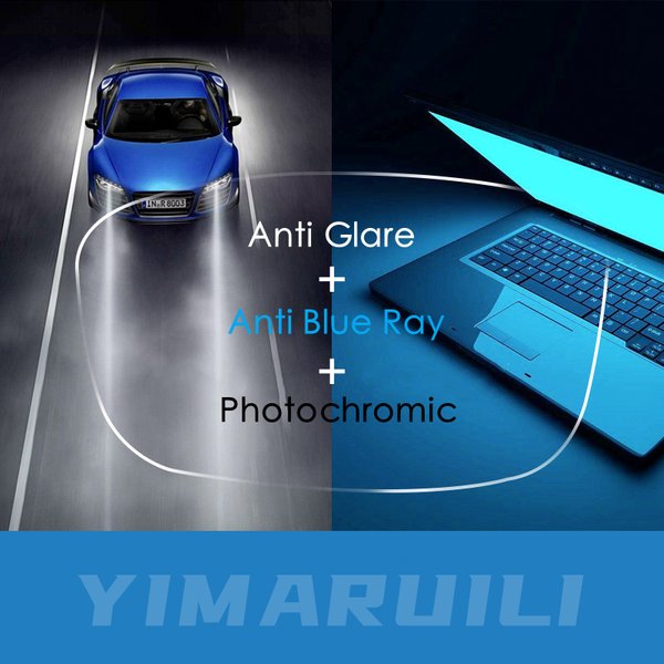 YIMARUILI 1.56/1.61/1.67 Anti-lumière bleue + Anti-éblouissement + lentille de conduite photochromique lentille asphérique Anti-reflet haute définition