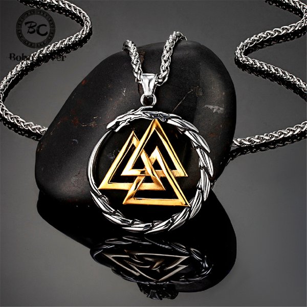 Punk Vikings Drache Edelstahl Halskette Herren Nordic Runen Anhänger Dreieck Vegvisir Amulett Skandinavischen Ouroboros Schmuck