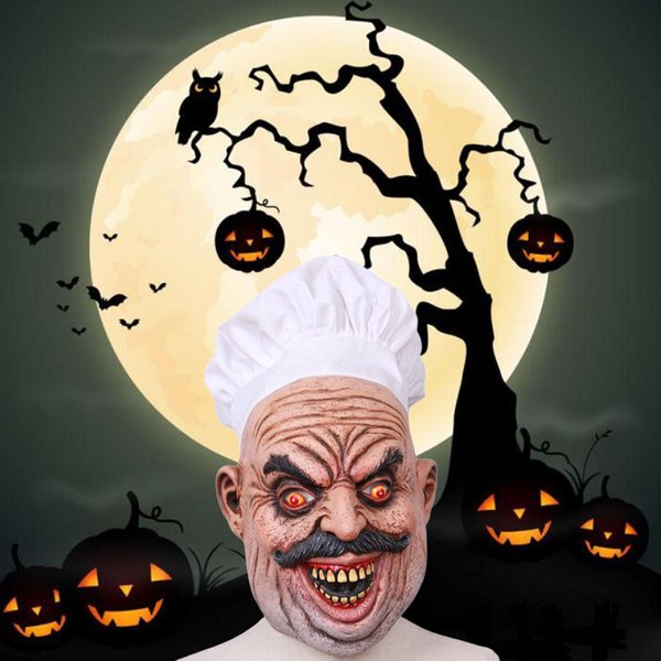 Masque de boucher barbu en Latex effrayant, accessoires de déguisement de carnaval, couvre-chef de noël, tête complète, masque de Cosplay d'halloween