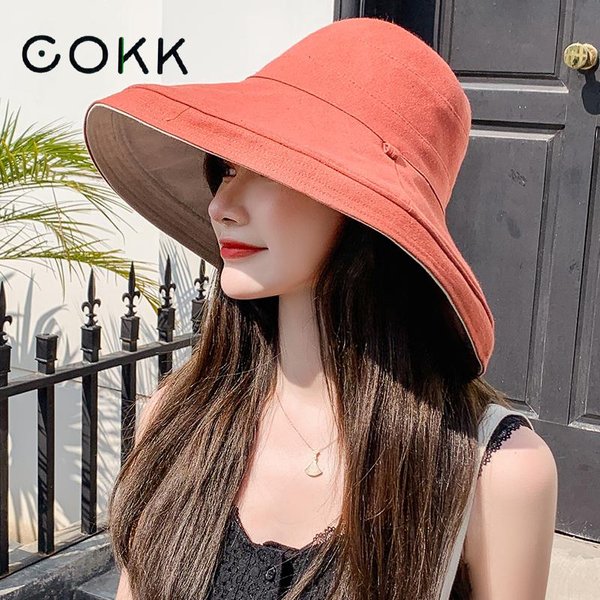 COKK – chapeau de pêcheur Double face pour femmes, casquette de plage pliable, coupe-vent, Protection solaire