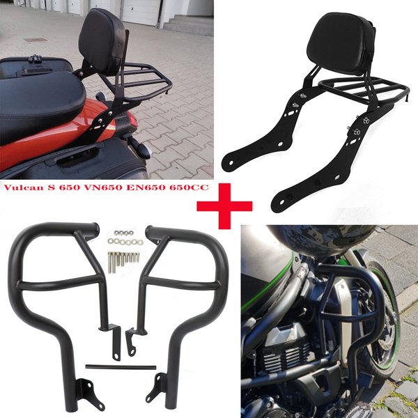 Do Kawasaki Vulcan S 650 VN650 EN650 650CC 2015-2026 Tylny Sissy Bar z Bagażnikiem, Ramami Ochronnymi, Osłonami Silnika i Zderzakiem