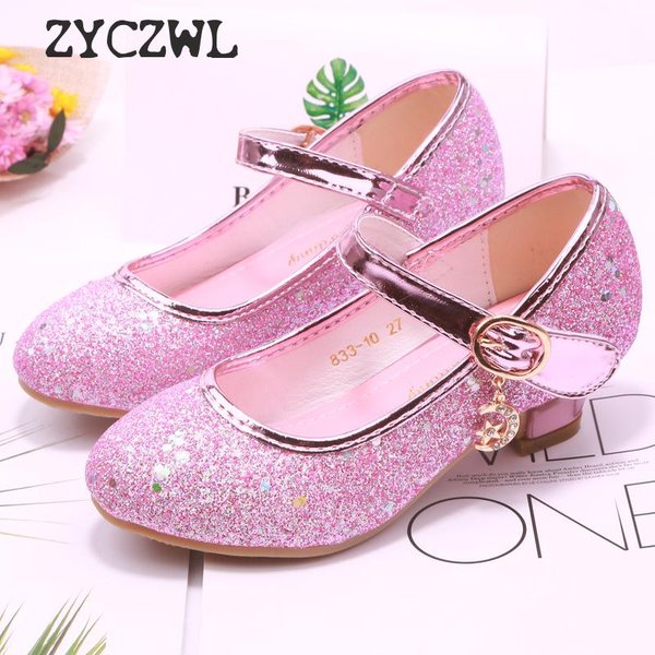 Chaussures de princesse pour enfants, chaussures de danse pour étudiants, sandales à talons hauts, robe violette en cuir à paillettes et cristal, chaussures de Banquet