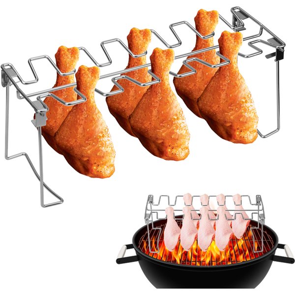 Support de gril d'aile de jambe de poulet de boeuf de Barbecue 14 fentes support de baguettes de Barbecue en acier inoxydable support de rôtissoire de four de fumeur côtes de Barbecue rôties