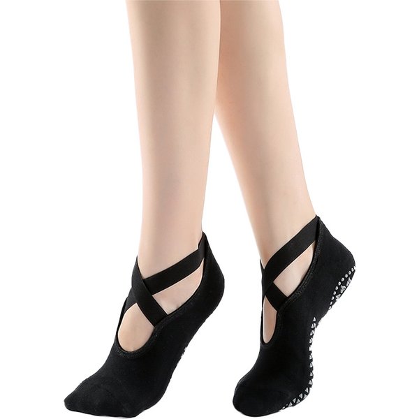 1 Paar Yoga-Socken für Damen, rutschfeste Griffe, Riemen, Bandage, Baumwollsocken, ideal für Pilates, reines Barre-Ballett, Tanz, Barfuß-Training