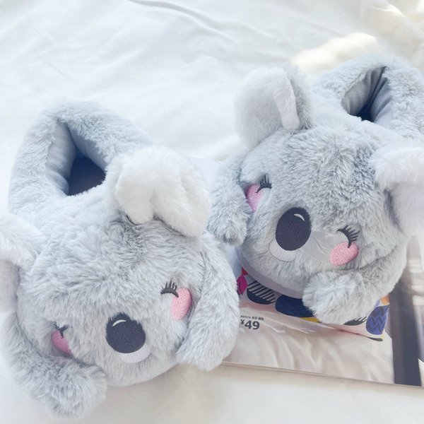Mignon rose gris Koala dessin animé Animal en peluche pantoufles femme hiver chaud Koala maison femme pantoufle