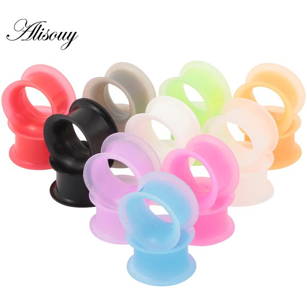 Alisouy-Bouchons d'oreille flexibles en silicone, boucles d'oreilles doubles évasées, extenseur de jauge d'oreille, piercing d'oreille, tunnel de chair fin, civière, 2 pièces
