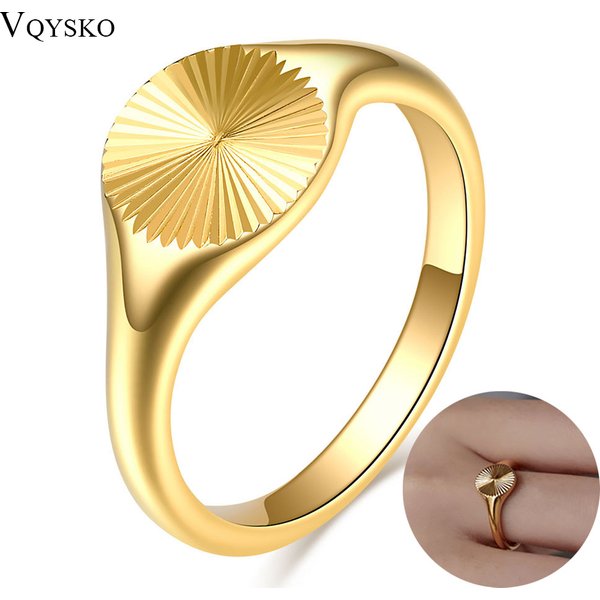 INS Femme Fashion Jewelry Gift 18K Gold Color Stackable Croissant Signet Chunky Dome Finger Ring For Women Girls