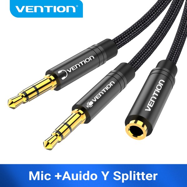 Vention Audio-Splitter, Kopfhörer-Adapter, 3,5 mm AUX-Kabel für Computer, 1 Buchse auf 2 Stecker, Mikrofon-Y-Splitter, Headset auf PC-Adapter