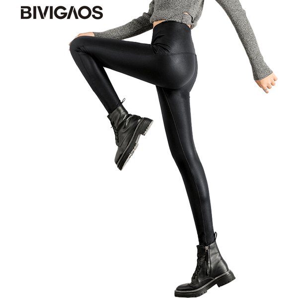 BIVIGAOS automne hiver noir polaire mat cuir Leggings femmes taille haute Sexy moto pantalon mince maigre chaud Leggings