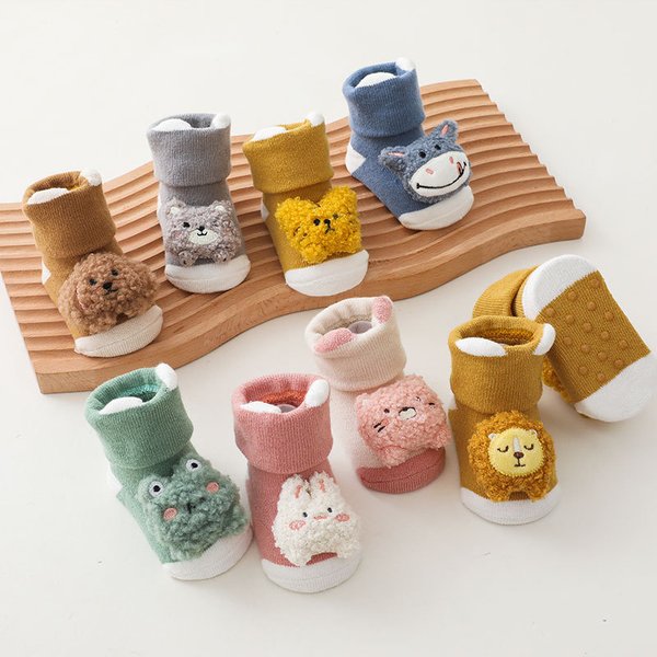 0-3Years Newborn Baby Girl Boy Socks Cute Cartoon Animal Socks Non-slip Kids Floor Socks Winter Warm Socks for Infant Toddler