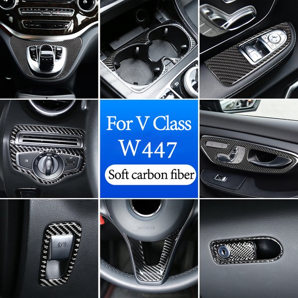 Autocollant de panneau d'engrenages multimédia de volant de porte de voiture en Fiber de carbone pour Mercedes Benz classe V W447 V260 15-20 accessoire intérieur
