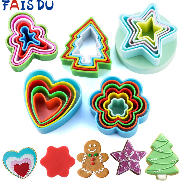 Fais du 5 teile/satz Aus stecher Weihnachts baum Kunststoff form Set Kolben Formen für Kekse Kuchen dekorieren DIY Backwerk zeuge