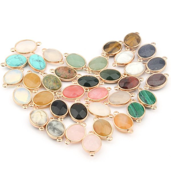 3 pieces Natural Stone Rose Quartzz/Tiger Eyes Pendant ConnectorsWater Drop Shape Charms for DIY Jewelry Making 16 Color
