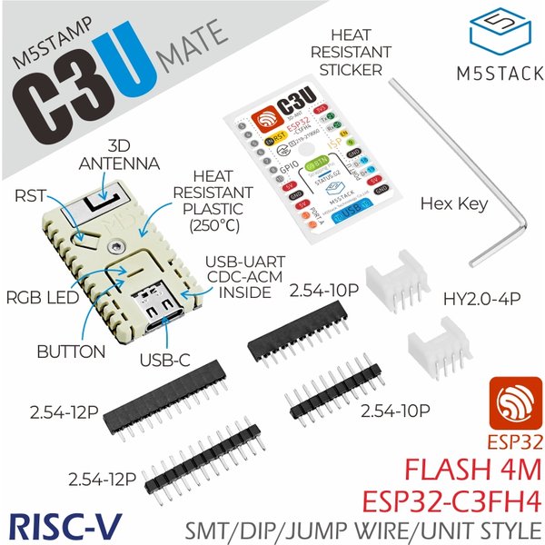 M5Stack Officiel M5Stamp C3U Mate avec en-têtes à broches