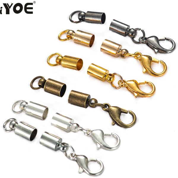 10 Stück Außengröße 2–10 mm Pu-Lederband Crimps End Tip Caps Verbinder Schwanzkette Karabinerverschluss Haken für Schmuckherstellung Armband